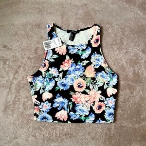 NWT Forever 21 Black Floral Crop Top, Medium